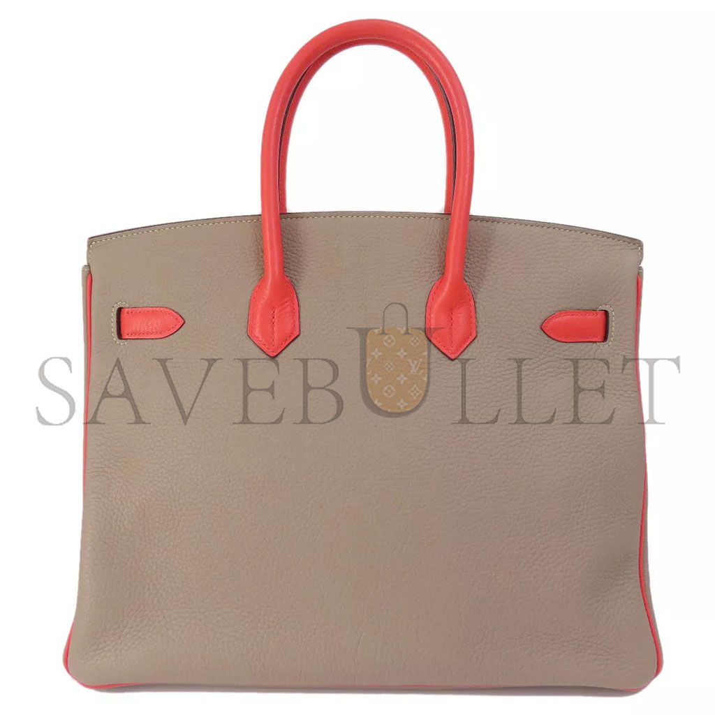 HERMES BIRKIN 30 EPSOM PEWTER GREY LIPSTICK PINK GOLD BUCKLE H028369CK42 (30*23*15cm)